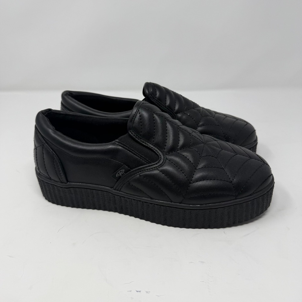 Strange Cult Quilted Spider Web Platform Creeper Slip On Sneakers Black Mens 11
